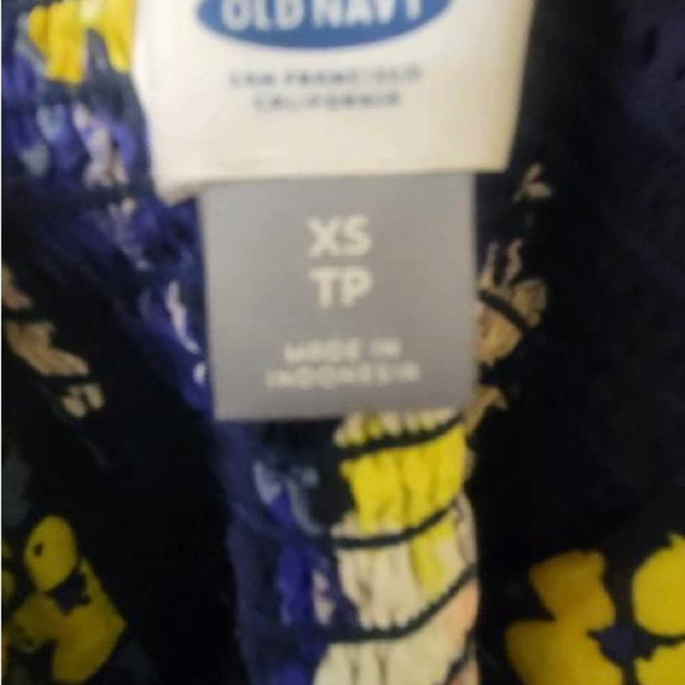 Dark blue with yellow flowers. Casual or dressy.